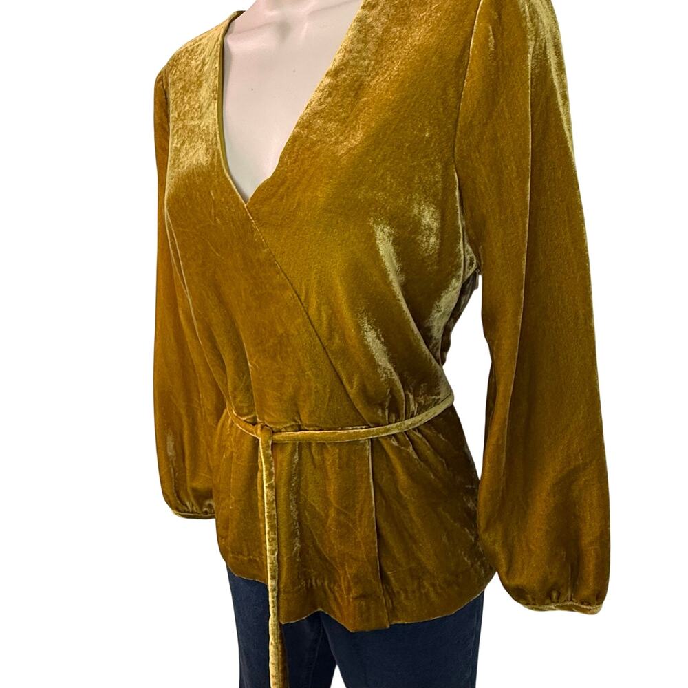 NWT J Crew Velvet Chartreuse Gold Belted Top V Neck Long Sleeve Side Zip - Picture 4 of 16